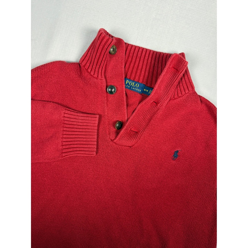 Polo Ralph Lauren Mens Red Mock Neck 3 Button Pullover Sweater Size Medium